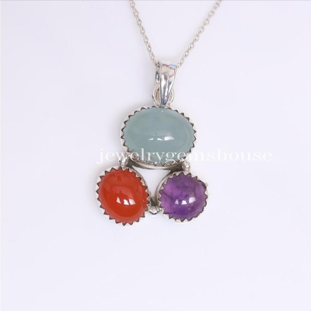 Aquamarine, Carnelian, and Amethyst pendant